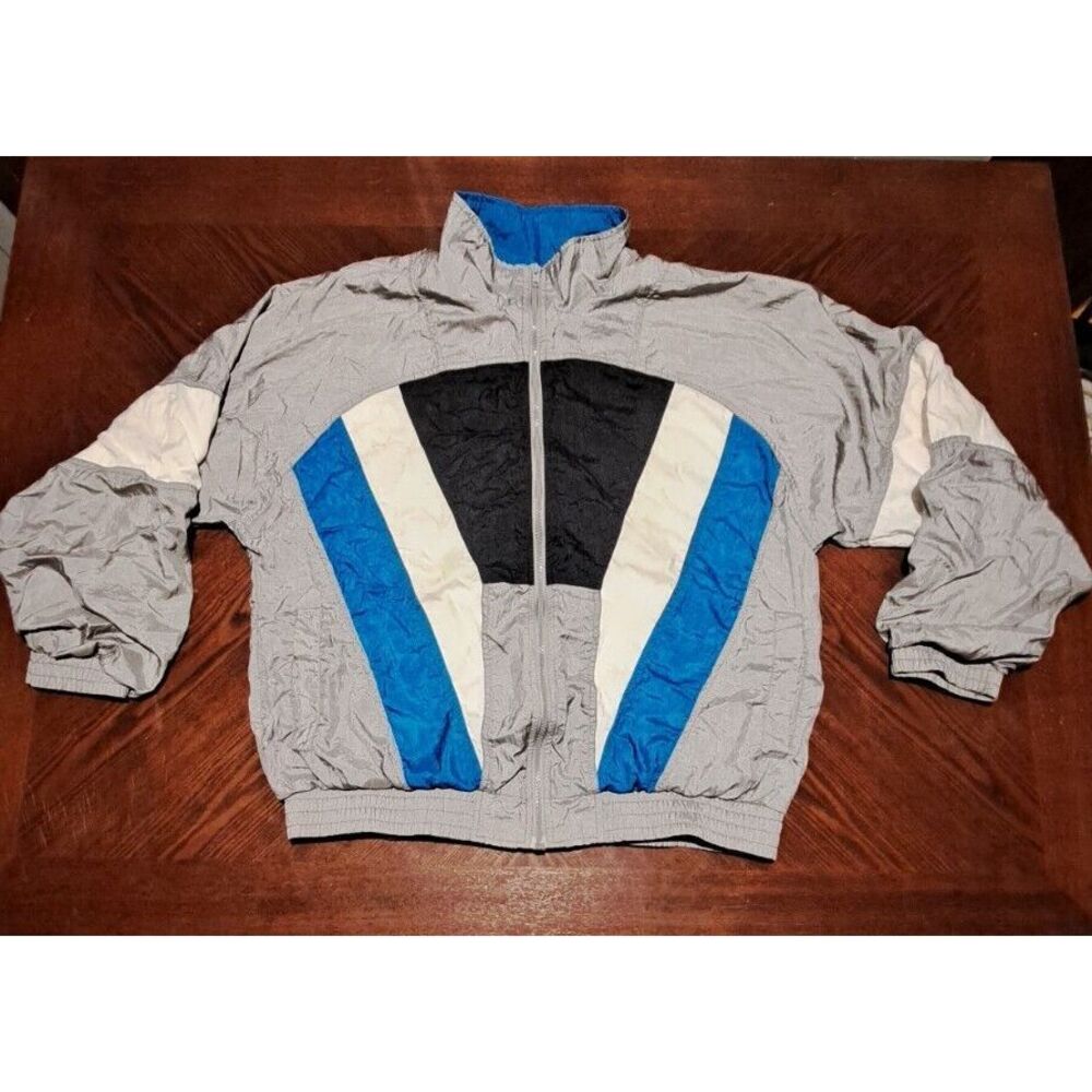 Vintage 90's Lavon Windbreaker Track Jacket Large Color Block Blue Grey  Y2K‎